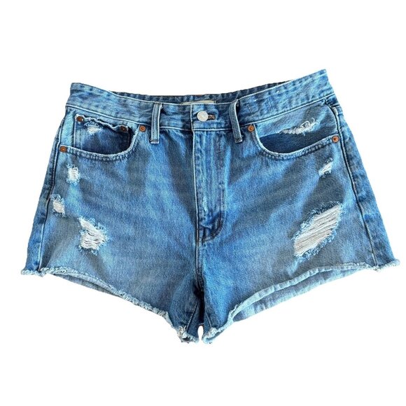 Madewell Women's Blue Distressed Cut-Off Relaxed Denim Shorts Size 29 Beachy
